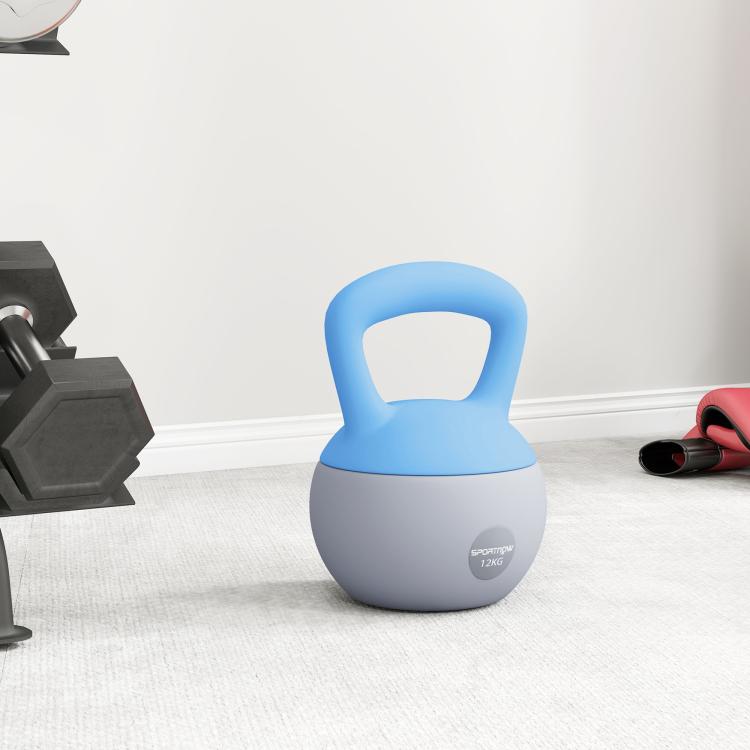 12KG Soft Kettlebell, Kettlebell with Non-Slip Handle for Home Gym, Weight Lifting, Strength Training, Light Blue/Grey