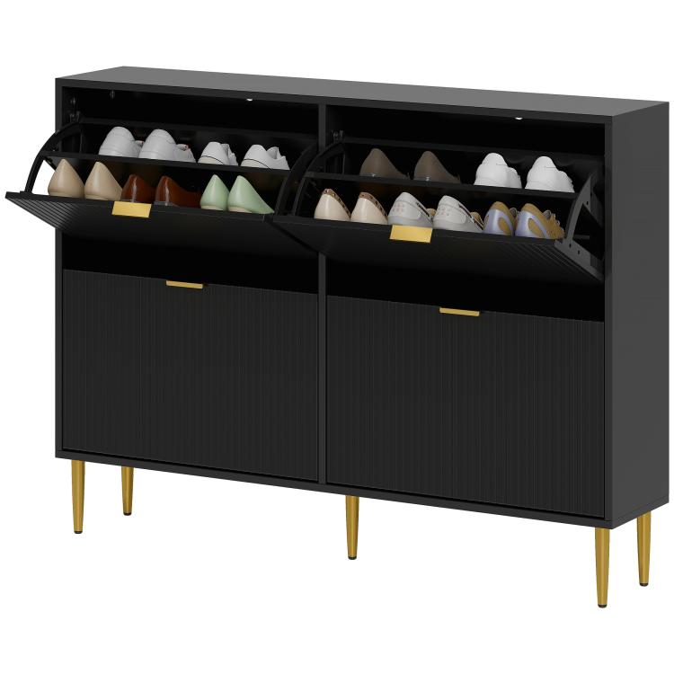Elegant Four-Drawer Shoe Cabinet - Black