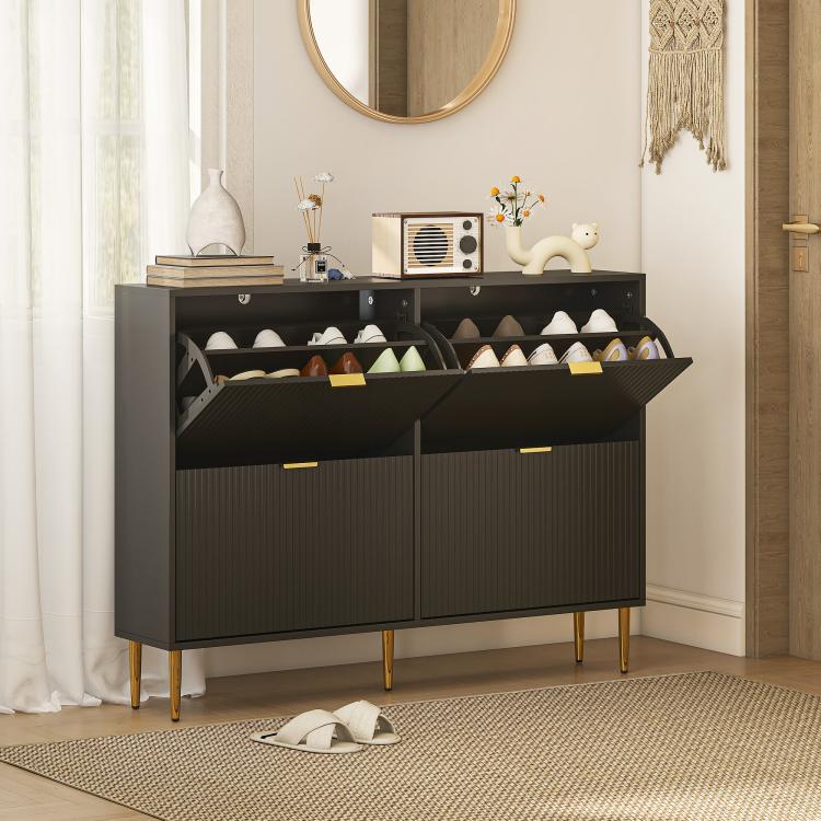 Elegant Four-Drawer Shoe Cabinet - Black