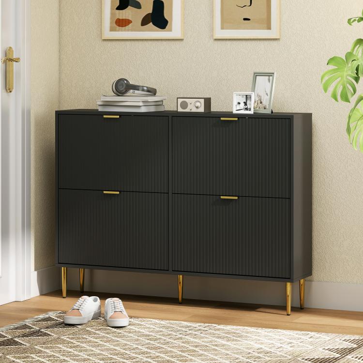 Elegant Four-Drawer Shoe Cabinet - Black