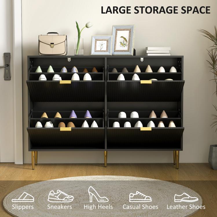 Elegant Four-Drawer Shoe Cabinet - Black
