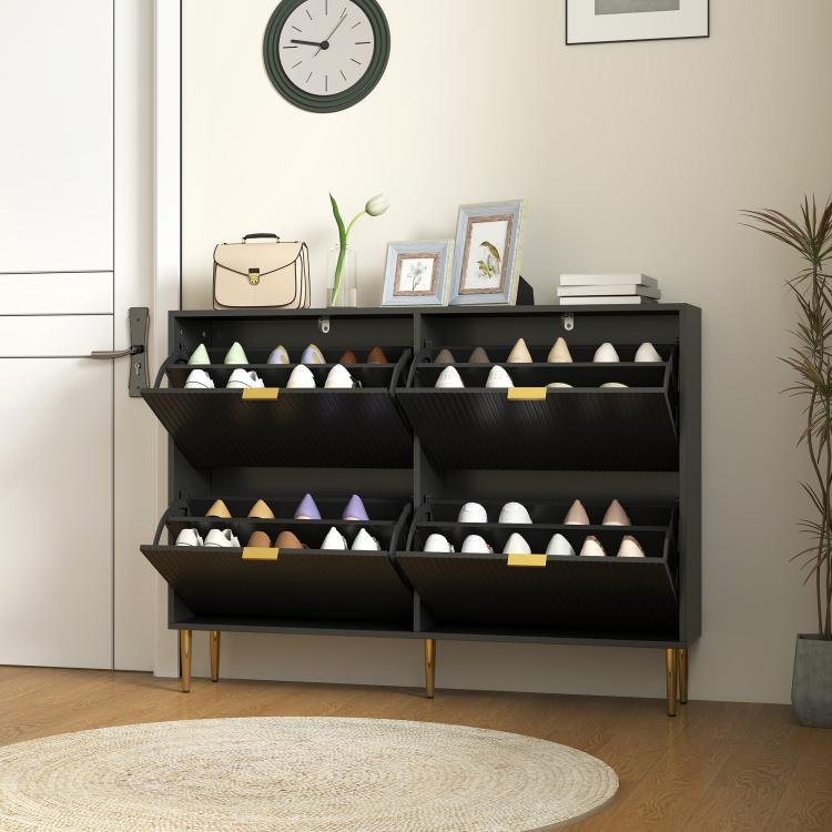 Elegant Four-Drawer Shoe Cabinet - Black