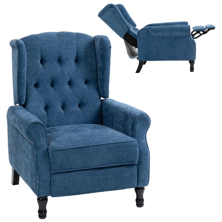 150 Degrees Reclining Vintage Armchair, with footrest, Royal Blue