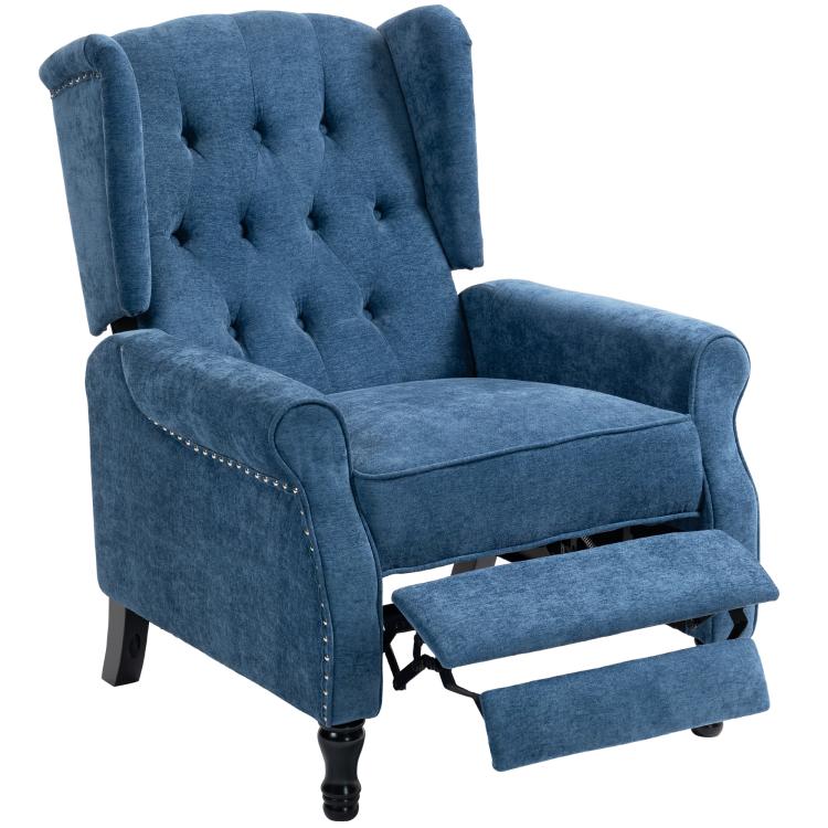 150 Degrees Reclining Vintage Armchair, with footrest, Royal Blue