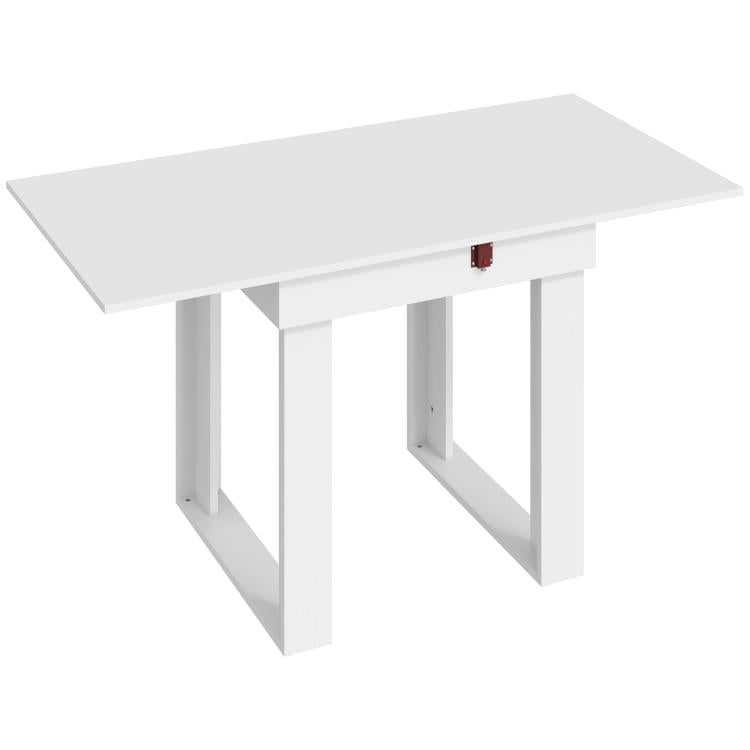 Folding Dining Table Under-Table Storage Extendable Kitchen Table Steel Rail White