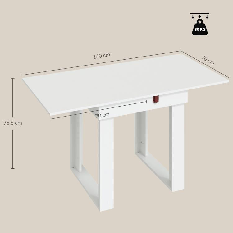 Folding Dining Table Under-Table Storage Extendable Kitchen Table Steel Rail White