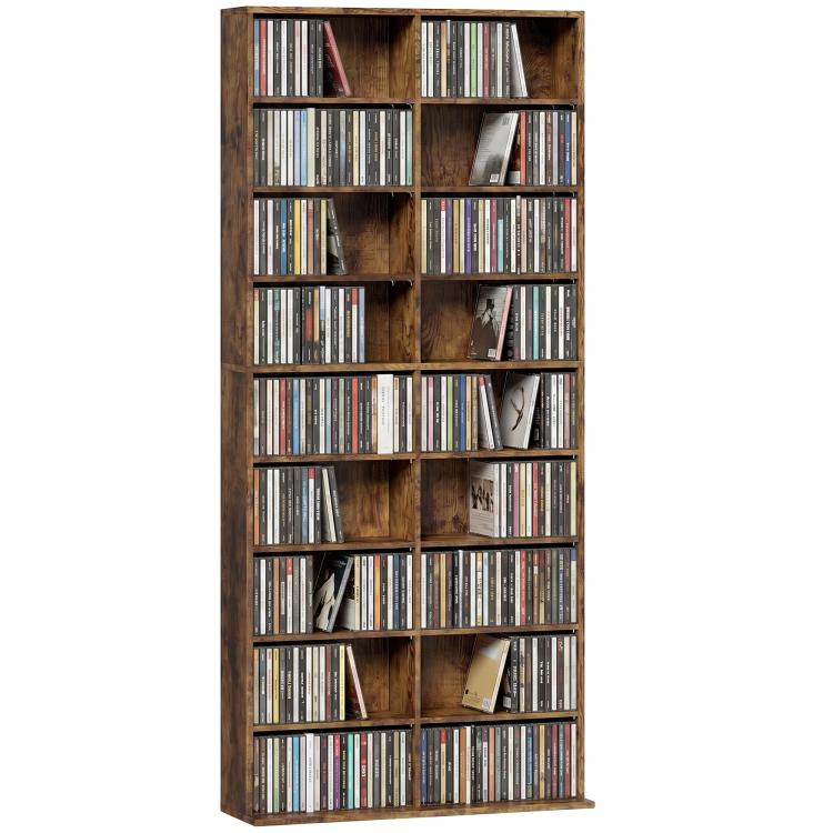 640 CD/360 DVD Storage Unit 18 Compartments CD Tower Rustic Brown