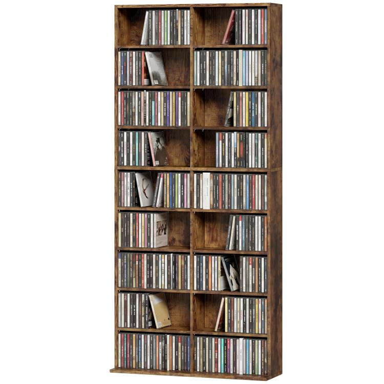 640 CD/360 DVD Storage Unit 18 Compartments CD Tower Rustic Brown