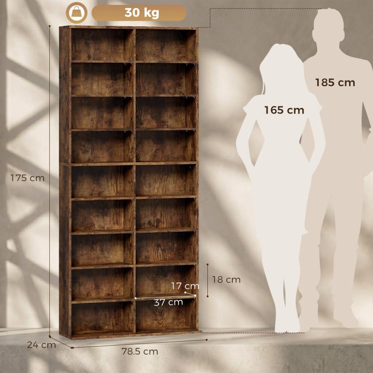 640 CD/360 DVD Storage Unit 18 Compartments CD Tower Rustic Brown