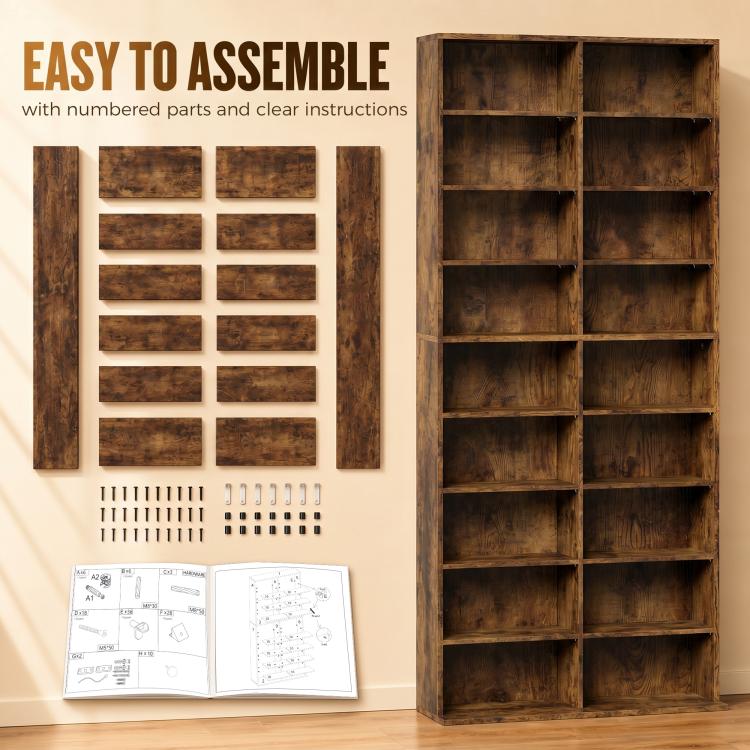 640 CD/360 DVD Storage Unit 18 Compartments CD Tower Rustic Brown