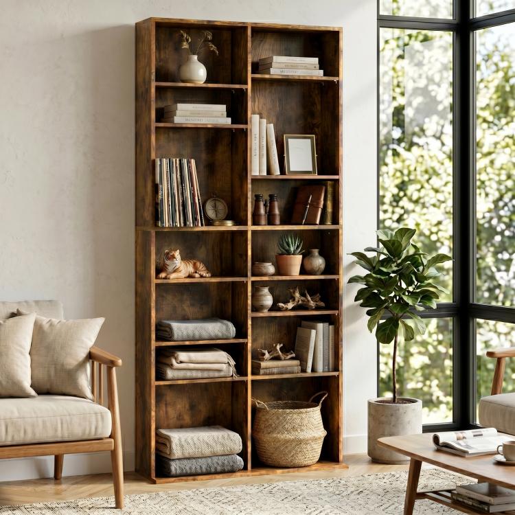 640 CD/360 DVD Storage Unit 18 Compartments CD Tower Rustic Brown