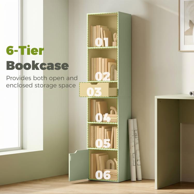 6-Tier Bookcase SlimDrawer Door 30 x 24 x 158 cm Green