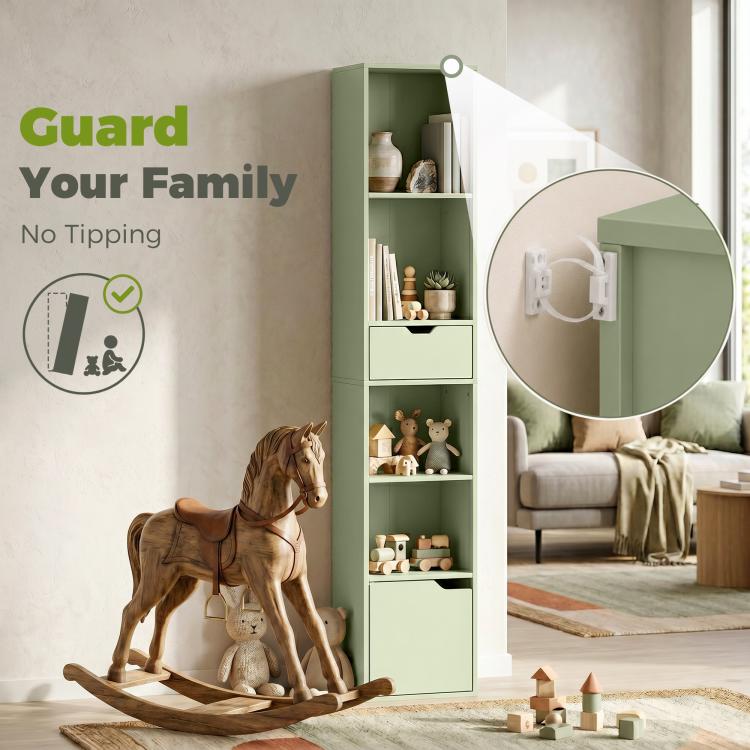6-Tier Bookcase SlimDrawer Door 30 x 24 x 158 cm Green