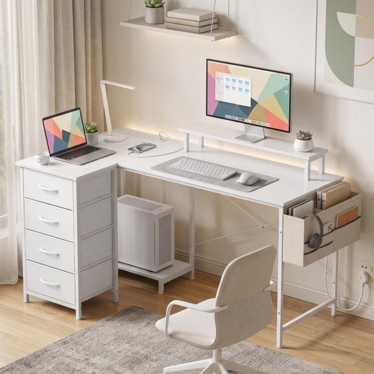 Reversible L Shaped Desk with Drawers USB Ports 150 x 80 cm White