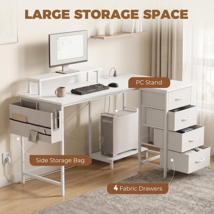 Reversible L Shaped Desk with Drawers USB Ports 150 x 80 cm White