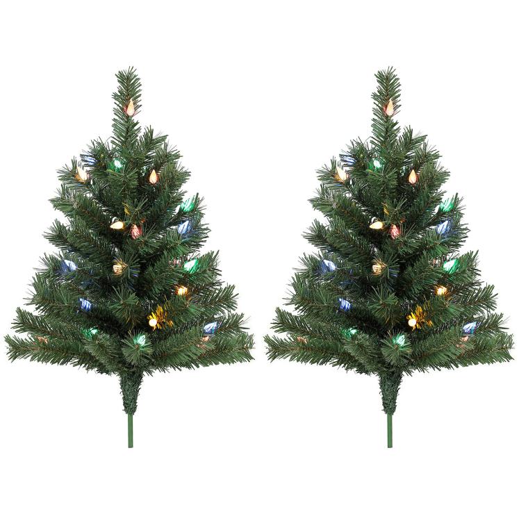 60 cm Prelit Christmas Tree, 2 Packs, 130 Tips, Ground Stakes, Green