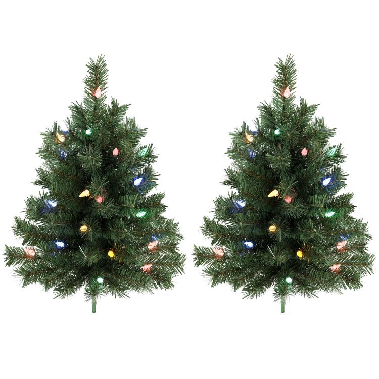 60 cm Prelit Christmas Tree, 2 Packs, 130 Tips, Ground Stakes, Green