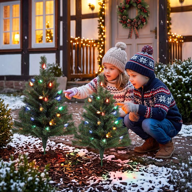 60 cm Prelit Christmas Tree, 2 Packs, 130 Tips, Ground Stakes, Green