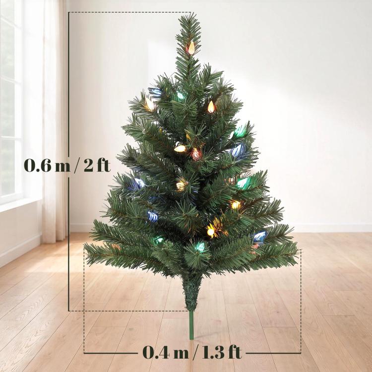60 cm Prelit Christmas Tree, 2 Packs, 130 Tips, Ground Stakes, Green