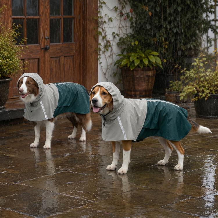 Dog Raincoat with Hood for Medium Dogs 15-20 KG, Green, M