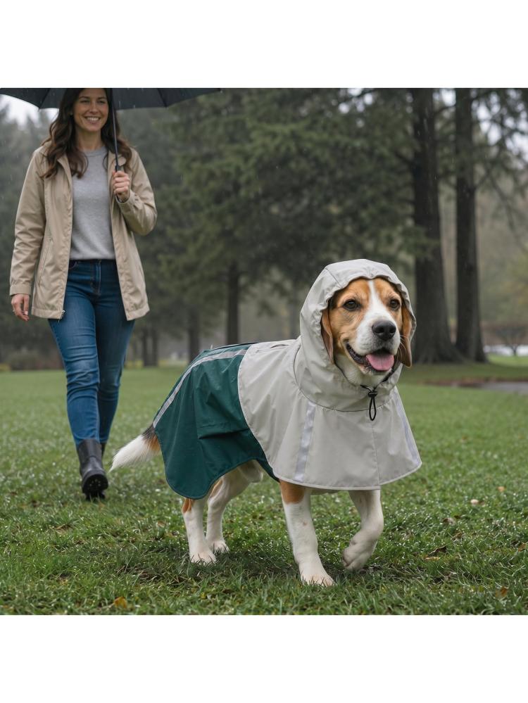 Dog Raincoat with Hood for Medium Dogs 15-20 KG, Green, M