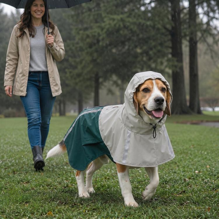Dog Raincoat with Hood for Medium Dogs 15-20 KG, Green, M