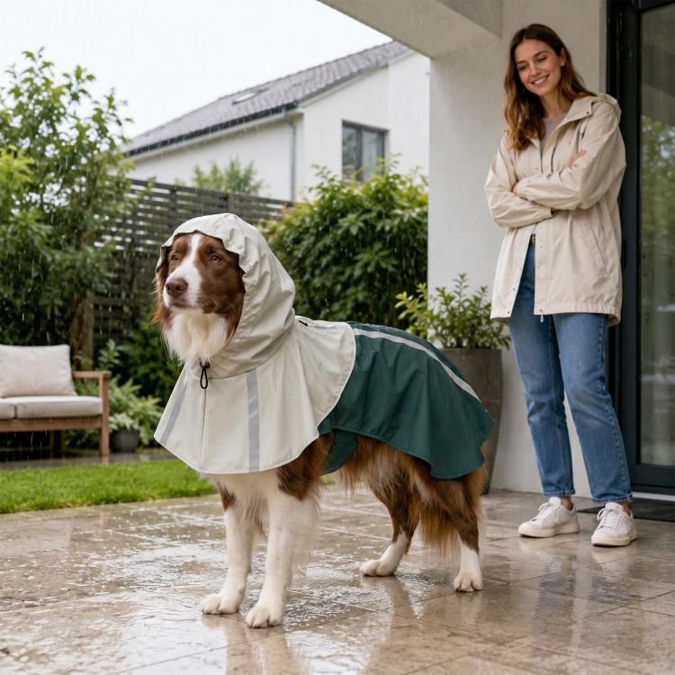 Dog Raincoat with Hood for Medium Dogs 15-20 KG, Green, M