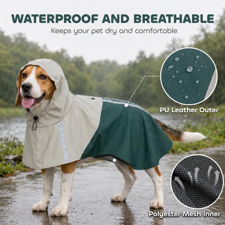 Dog Raincoat with Hood for Medium Dogs 15-20 KG, Green, M
