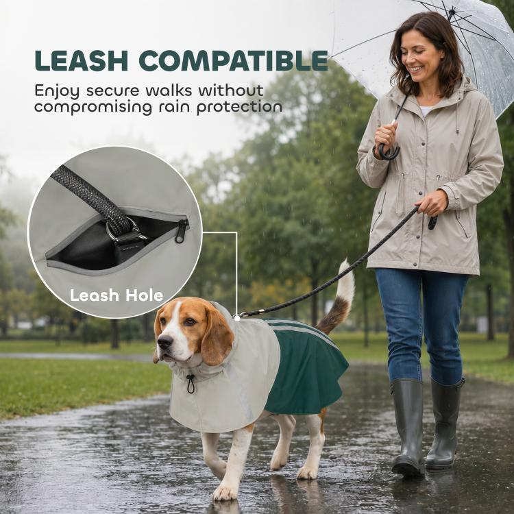 Dog Raincoat with Hood for Medium Dogs 15-20 KG, Green, M