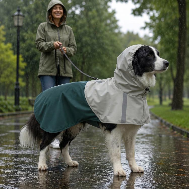 Dog Raincoat with Hood for Medium Dogs 15-20 KG, Green, M