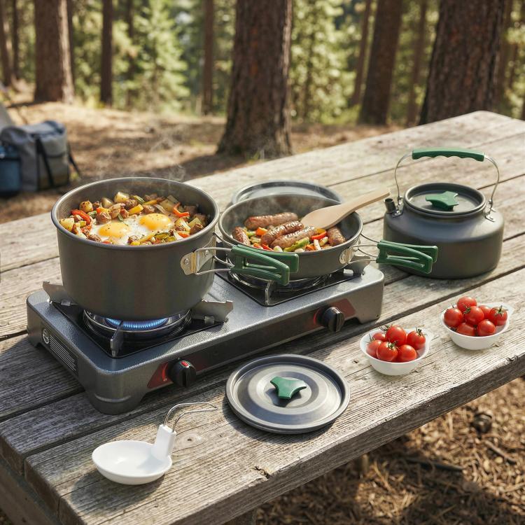 Camping Cookware Set for 2-3 Ultralight Aluminium Cooking Kit Grey