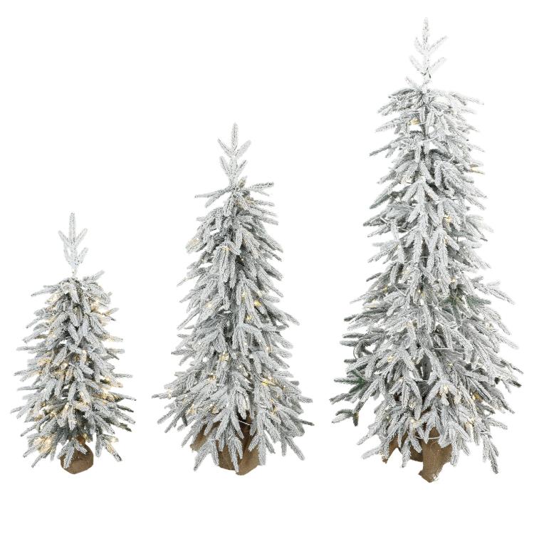 Prelit Flocked Artificial Christmas Tree Set of 3 (3FT+4FT+5FT)