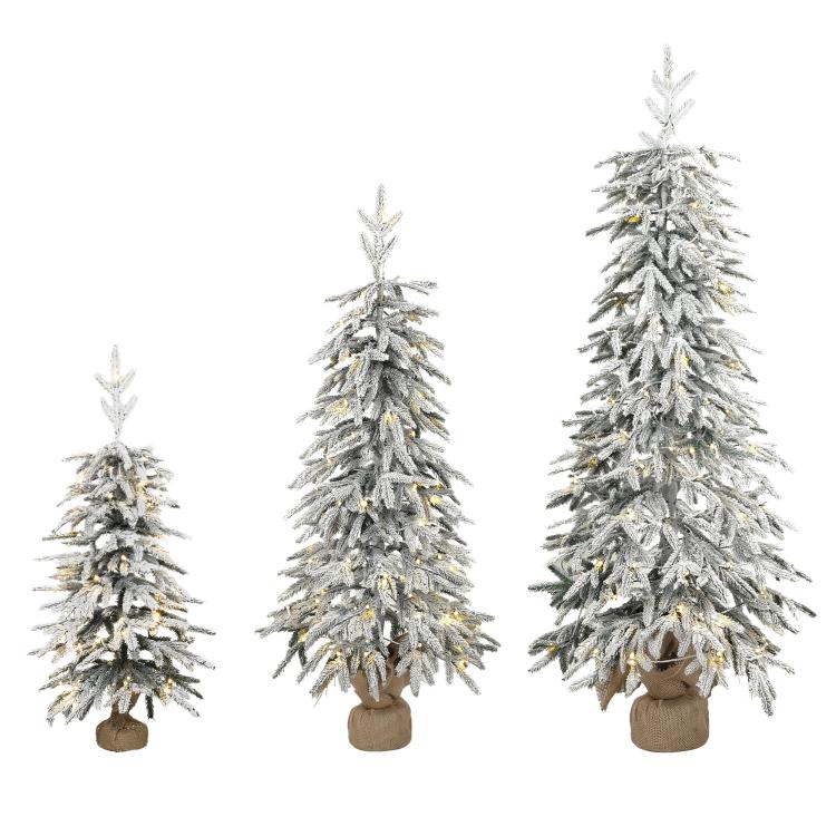 Prelit Flocked Artificial Christmas Tree Set of 3 (3FT+4FT+5FT)