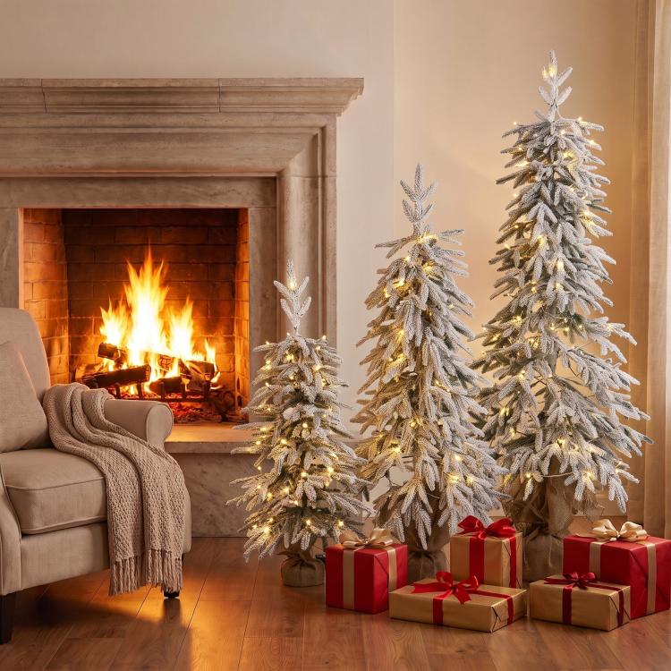 Prelit Flocked Artificial Christmas Tree Set of 3 (3FT+4FT+5FT)