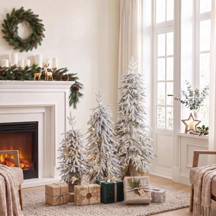 Prelit Flocked Artificial Christmas Tree Set of 3 (3FT+4FT+5FT)
