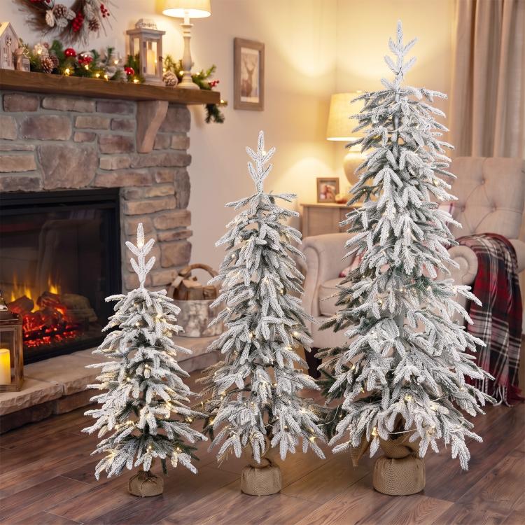 Prelit Flocked Artificial Christmas Tree Set of 3 (3FT+4FT+5FT)