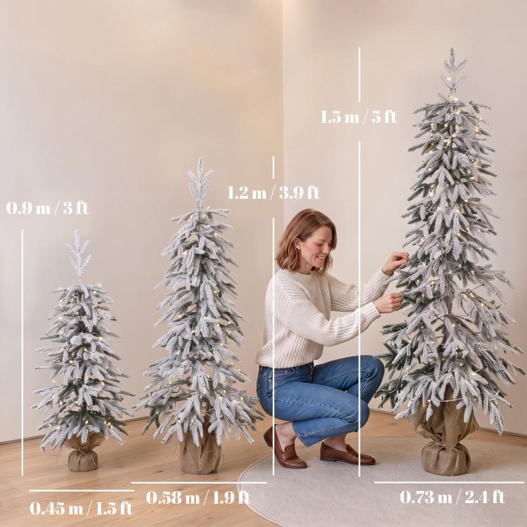 Prelit Flocked Artificial Christmas Tree Set of 3 (3FT+4FT+5FT)