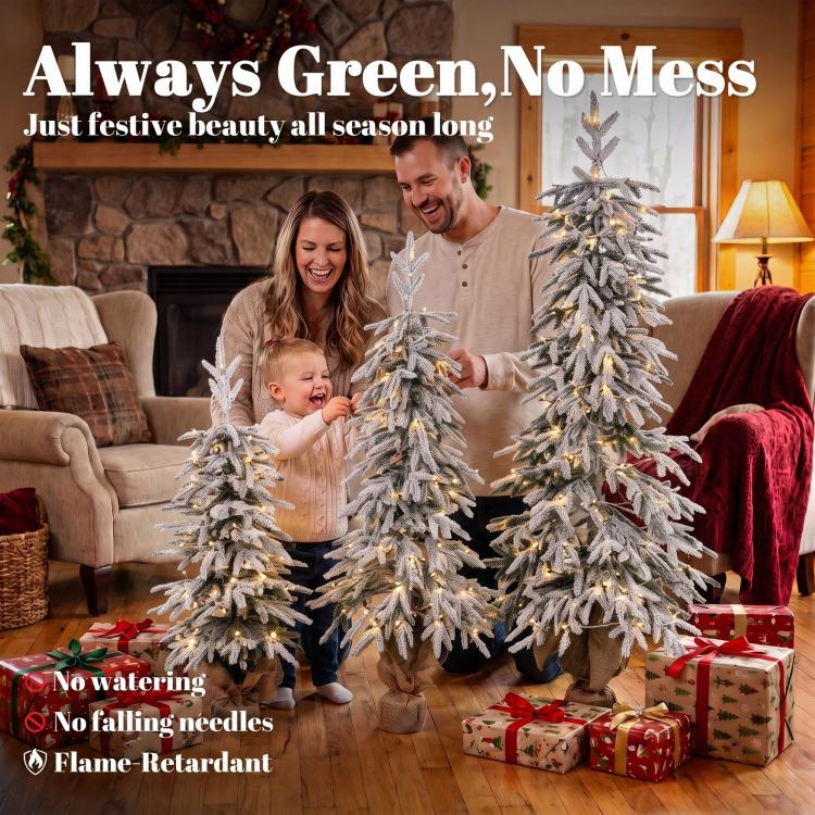 Prelit Flocked Artificial Christmas Tree Set of 3 (3FT+4FT+5FT)