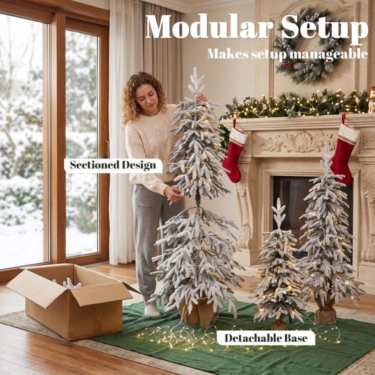 Prelit Flocked Artificial Christmas Tree Set of 3 (3FT+4FT+5FT)