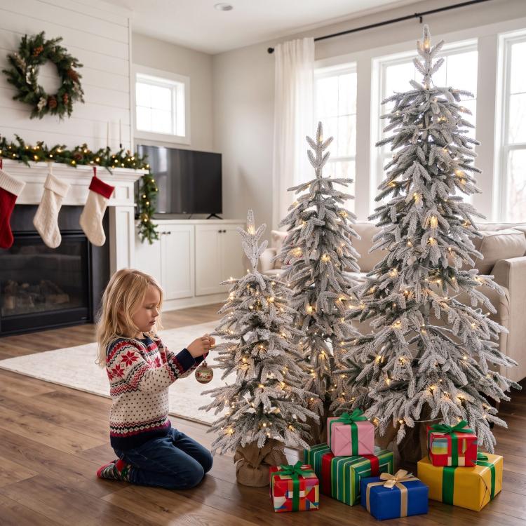 Prelit Flocked Artificial Christmas Tree Set of 3 (3FT+4FT+5FT)