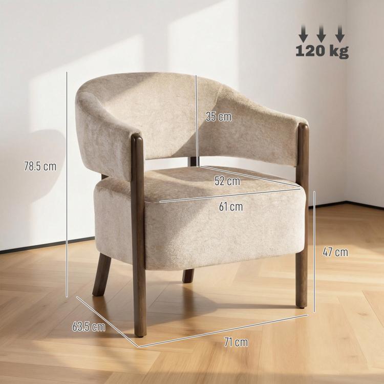 Accent Chair Chenille Upholstered Tub Chair Wide Seat Beige