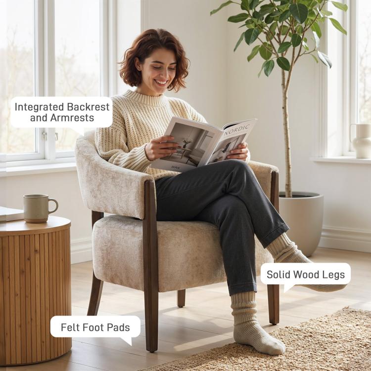 Accent Chair Chenille Upholstered Tub Chair Wide Seat Beige