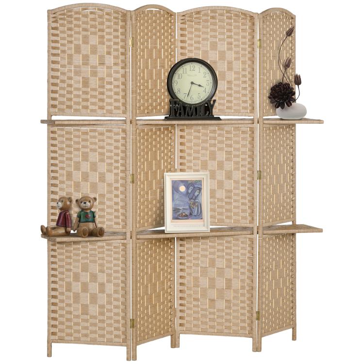 4 Panel Folding Room Divider Screen 160 x 170cm Natural Wood Finish