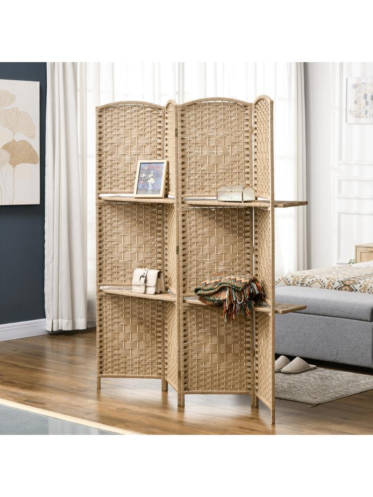 4 Panel Folding Room Divider Screen 160 x 170cm Natural Wood Finish