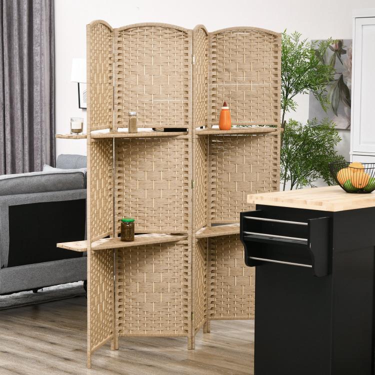 4 Panel Folding Room Divider Screen 160 x 170cm Natural Wood Finish