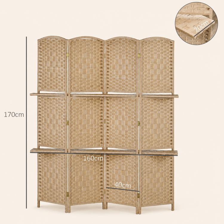 4 Panel Folding Room Divider Screen 160 x 170cm Natural Wood Finish