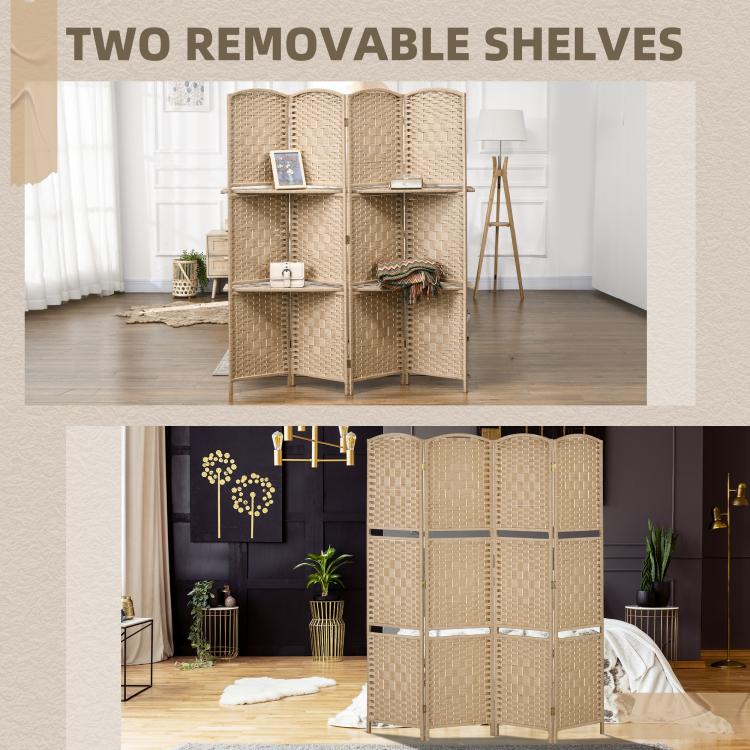 4 Panel Folding Room Divider Screen 160 x 170cm Natural Wood Finish