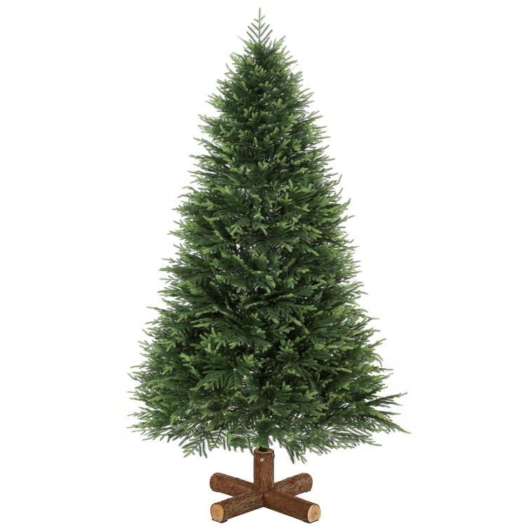 7ft Artificial Christmas Tree, Hinged Xmas Tree with Realistic 1071 PE & PVC Branch Tips, Fir Wood Base, Green