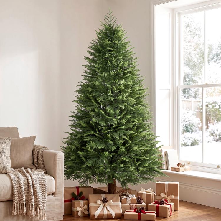 7ft Artificial Christmas Tree, Hinged Xmas Tree with Realistic 1071 PE & PVC Branch Tips, Fir Wood Base, Green