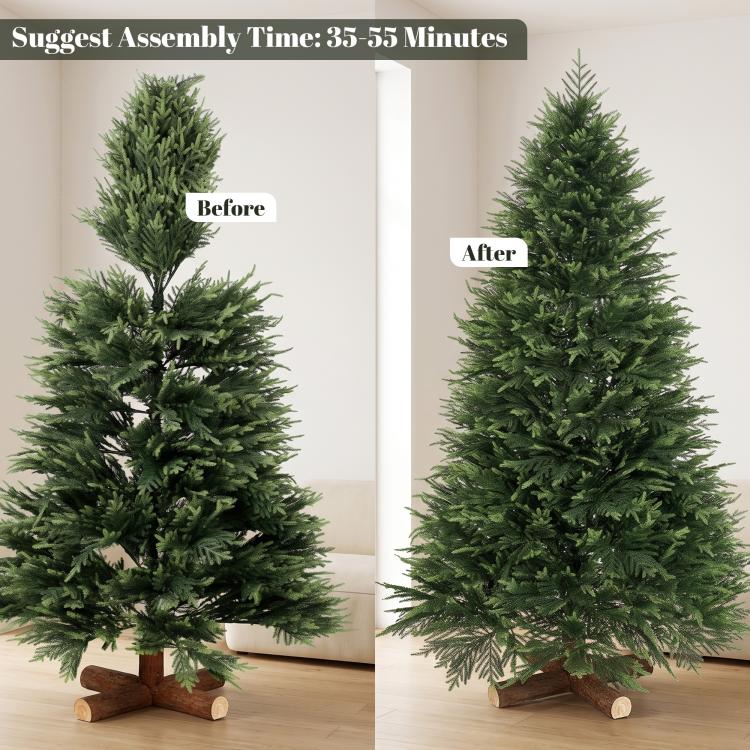 7ft Artificial Christmas Tree, Hinged Xmas Tree with Realistic 1071 PE & PVC Branch Tips, Fir Wood Base, Green